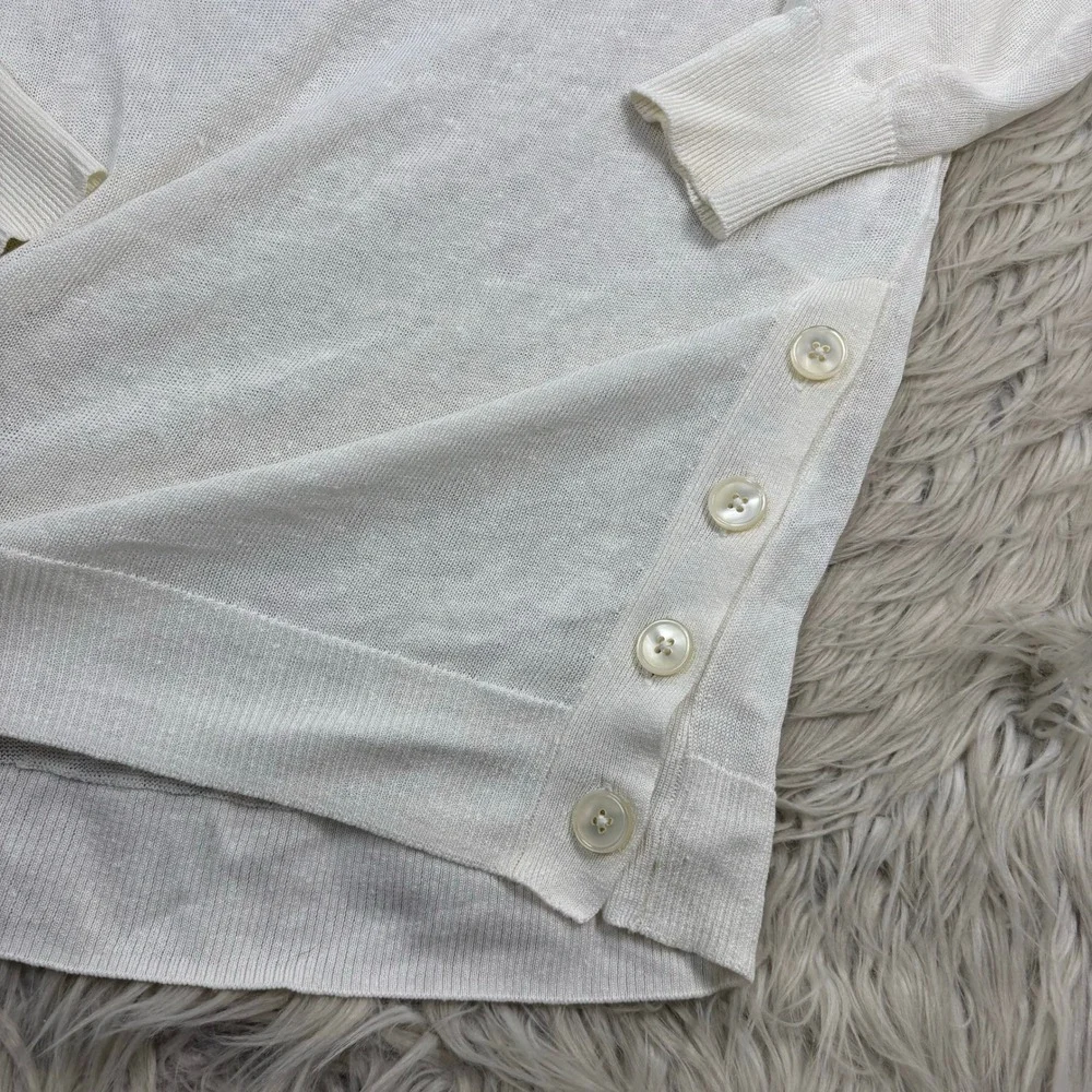 J.crew Women's XS Relaxed V-Neck Linen Blend Sweater Side Buttons Coastal Preppy